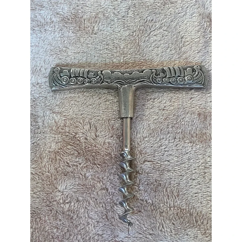 Vintage Viking Longship Pewter Corkscrew 95% T-Handle Wine Opener Scandinavian